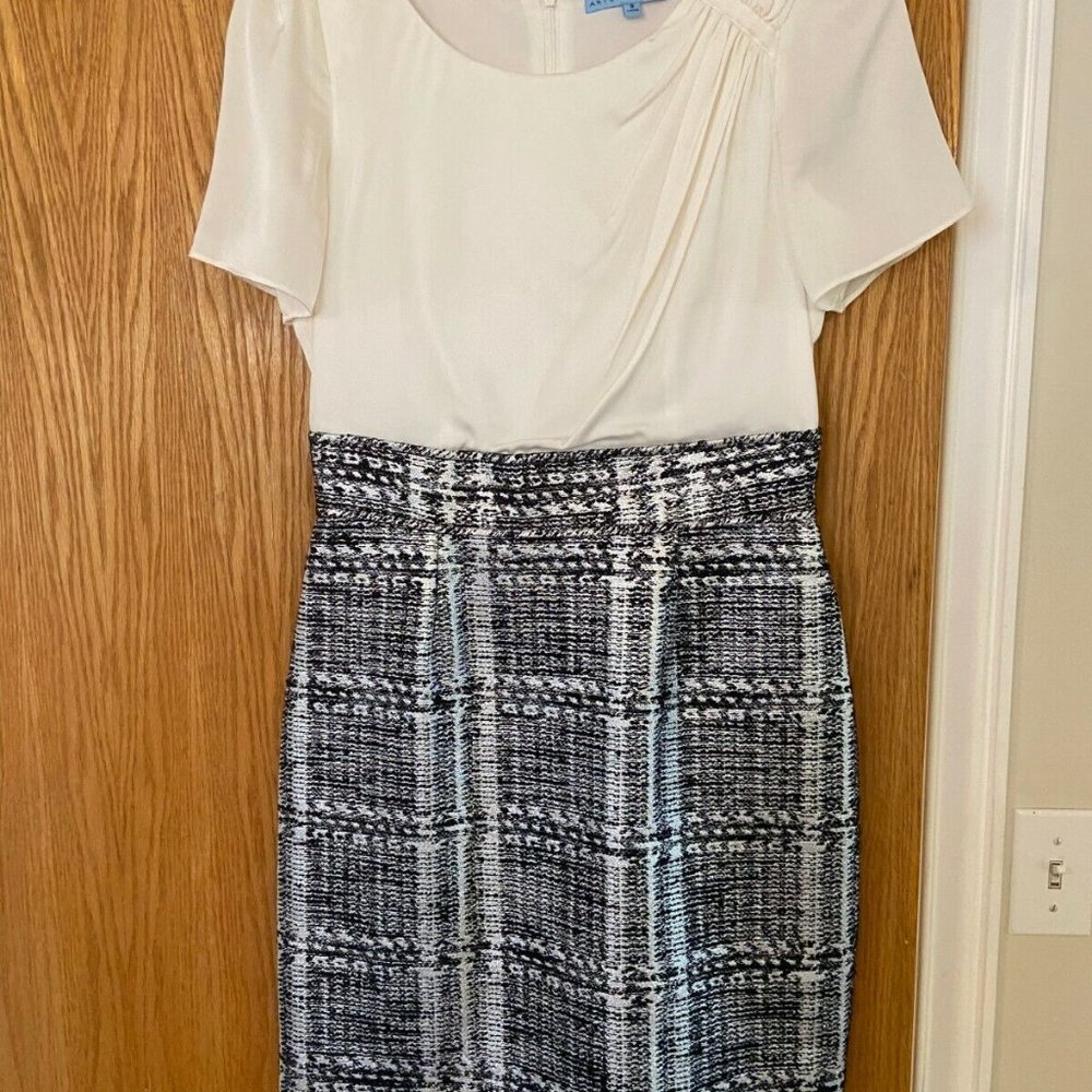 Antonio Melani size 8 sheath dress ivory and black and silver metallic NWOT